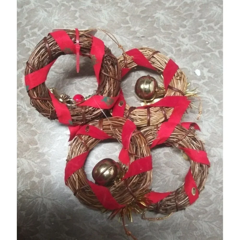 Set of 4 Christmas ornaments Rattan Woven Wreaths small 4
